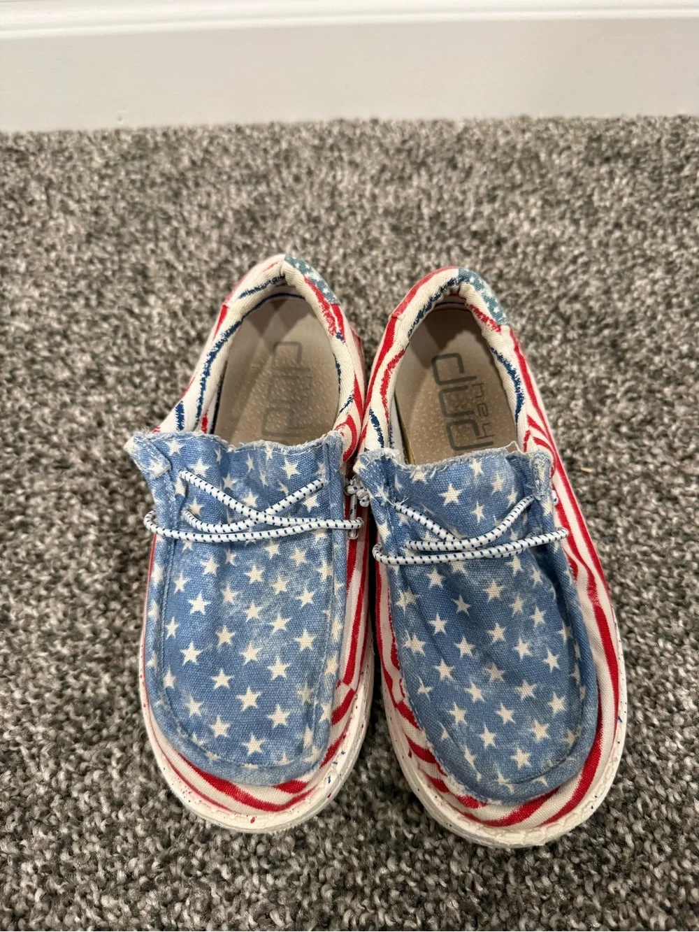 Hey Dude Kids Moccasins American Flag Red White Blue